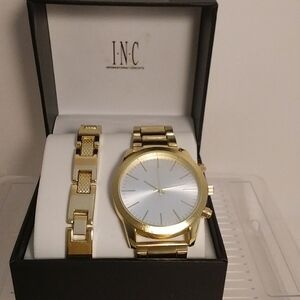 INC Gold Plated Stainless Steel Base Metal Wrist Watch And Bracelet With The Box